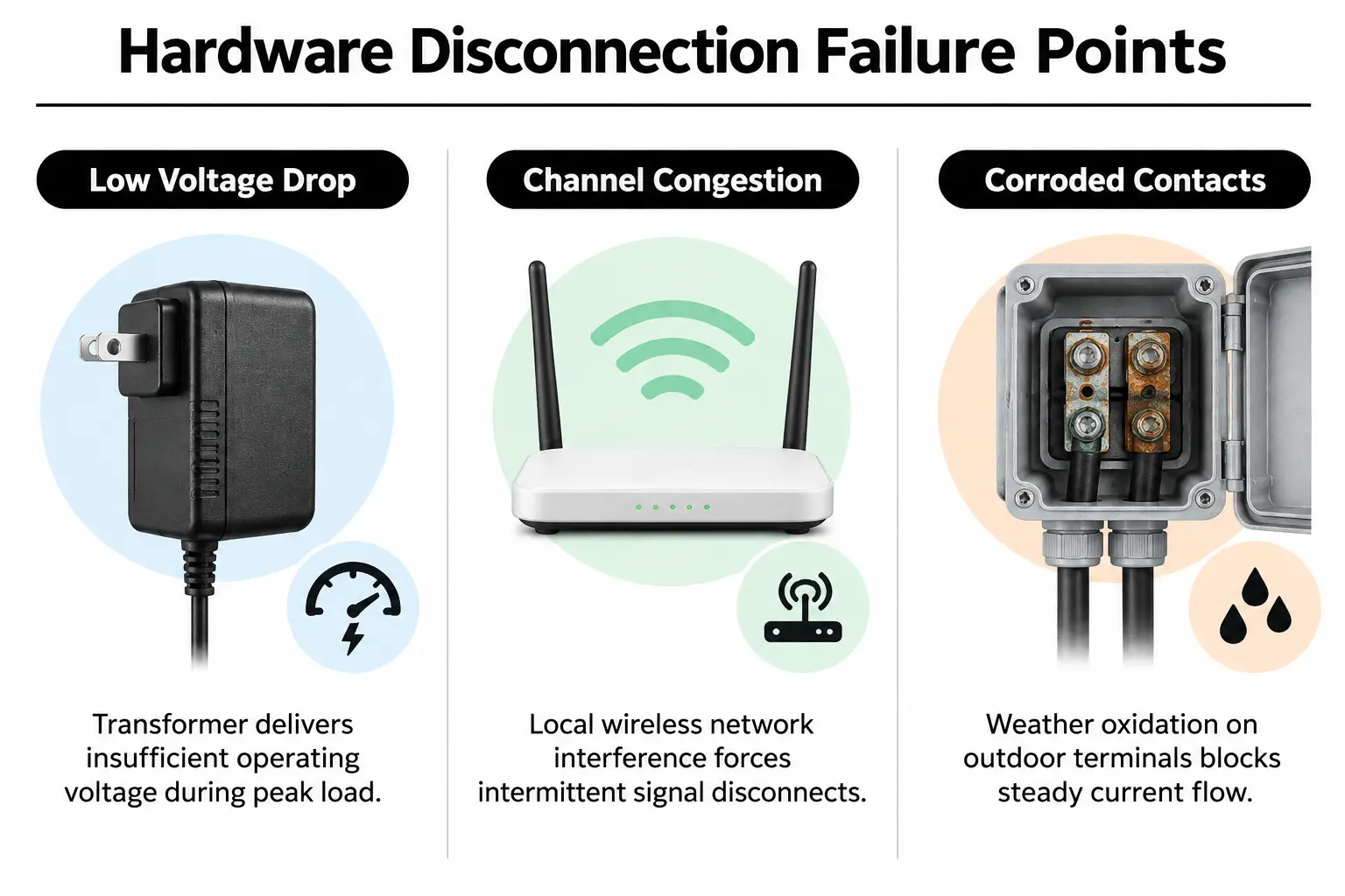 Comparison of power drop versus network interference causes for smart device disconnection.